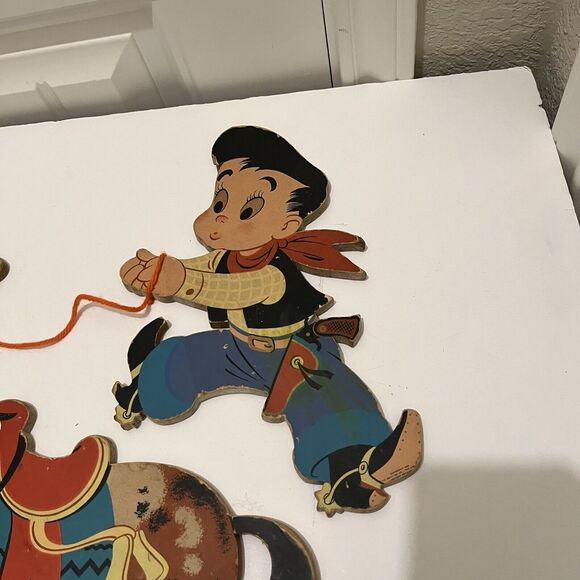 The Dolly Toy Company 1950s Smokey Pin Ups Vintage Wooden Toy Horse Cowboy - Picture 5 of 11